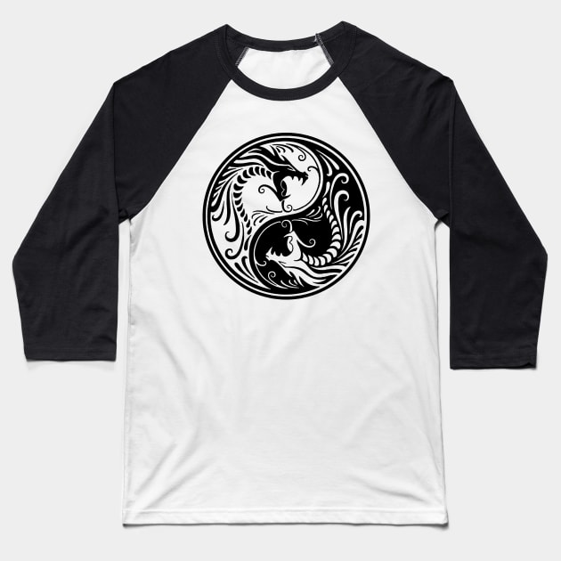 Dragon ying-yang Baseball T-Shirt by yukiotanaka